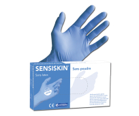 Gants Nitrile - Non Poudrés - Sensiskin - Bleu - Bte de 100 - EUROMEDIS