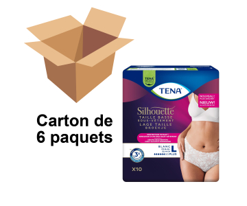 TENA Silhouette Plus - Taille basse - Blanc - Taille L - Paquet de 10 - Carton de 6 paquets