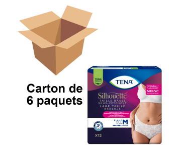 TENA Silhouette Plus - Taille basse - Blanc - Taille M - Paquet de 12 - Carton de 6 paquets