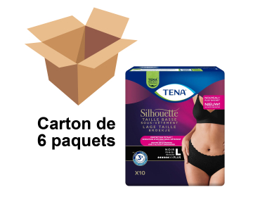 TENA Silhouette Plus - Taille basse - Noir - Taille L - Paquet de 10 - Carton de 6 paquets